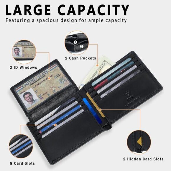 ⚡Travelambo Men Grain Leather Black Genuine Leather Handmade Stylish Wallets - Picture 6 of 8